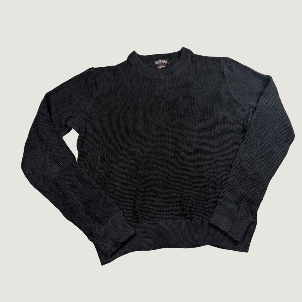Michael Kors Mens Waffle Knit Cotton‎ Sweater Black Crew Neck KR46J68DP3 Medium